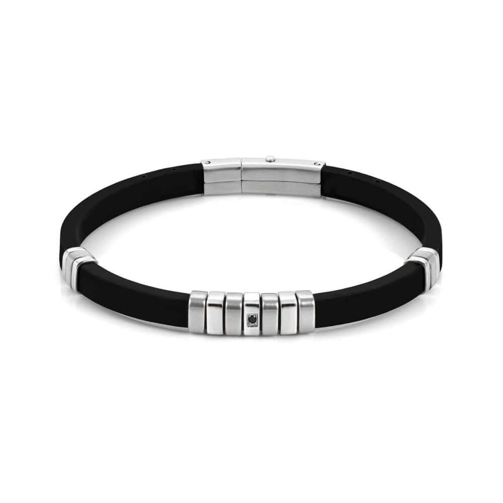 City Stainless Steel & Rubber With Black CZ Bracelet