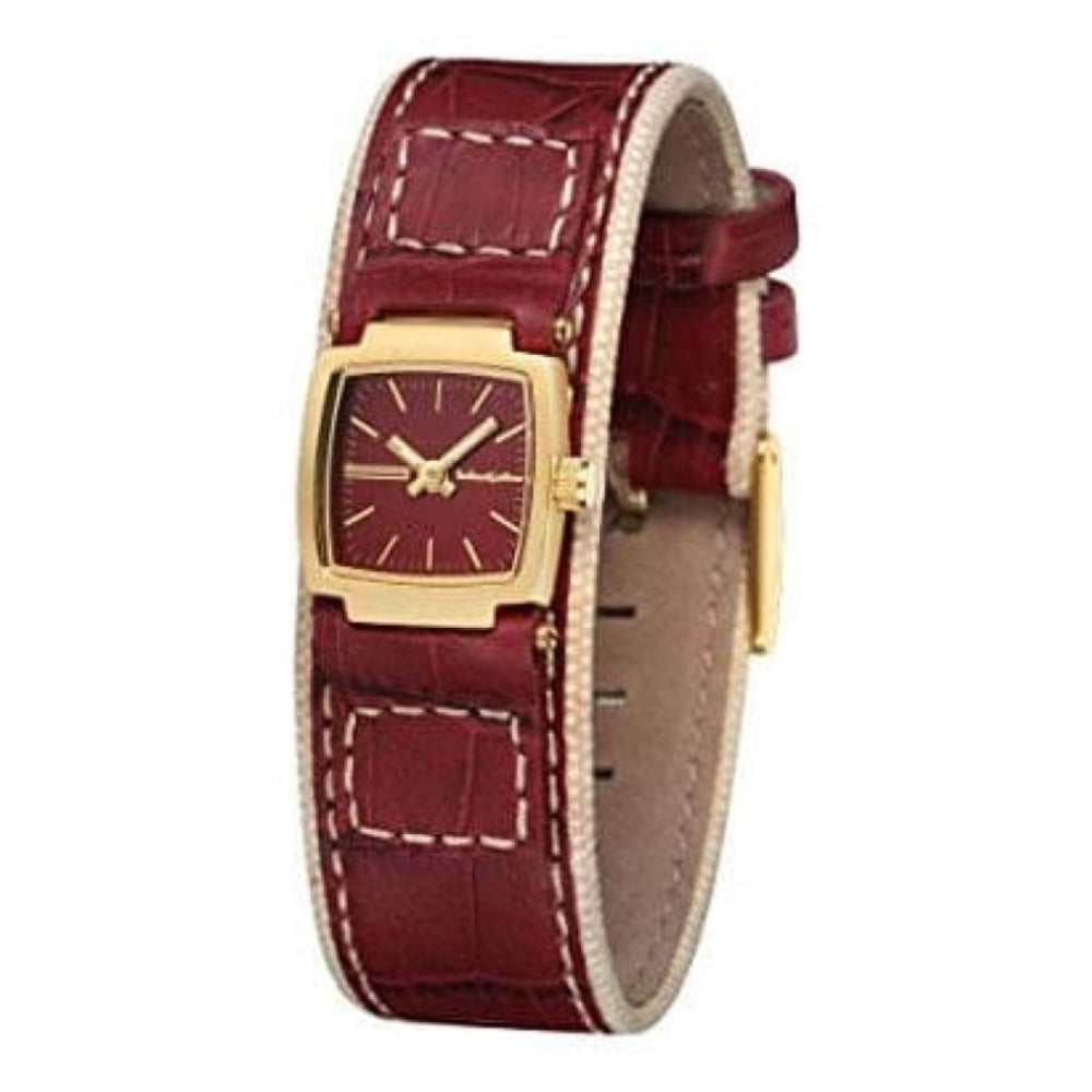 Gold Plated Red Dial & Red Leather Strap Ladies Watch