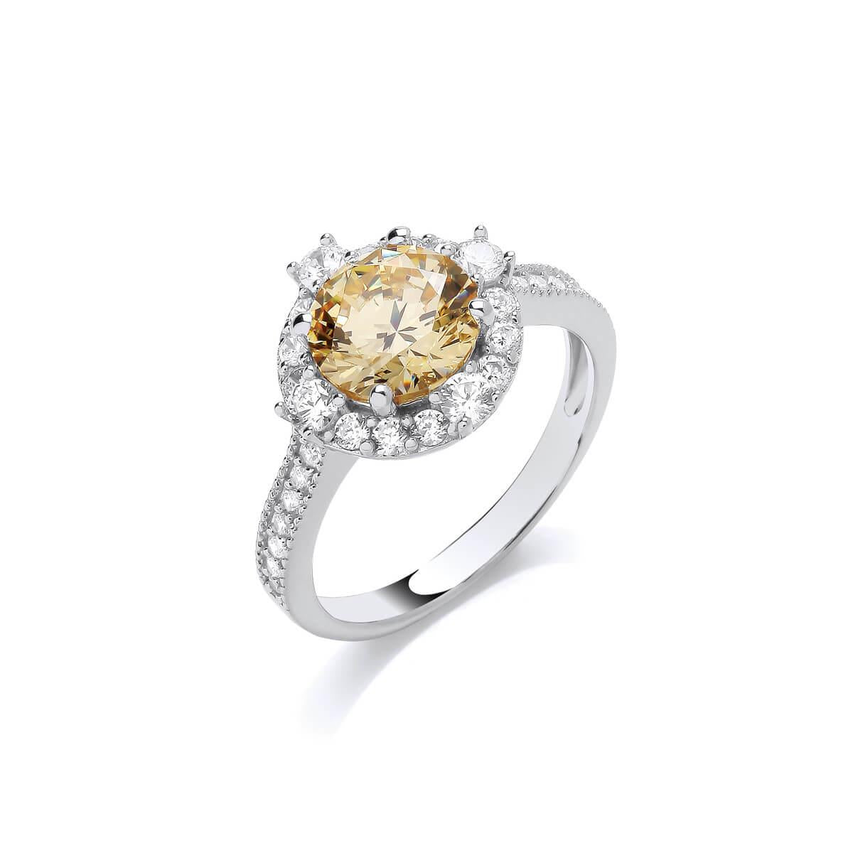 Silver & Citrine Cubic Zirconia Dream Ring-7/N
