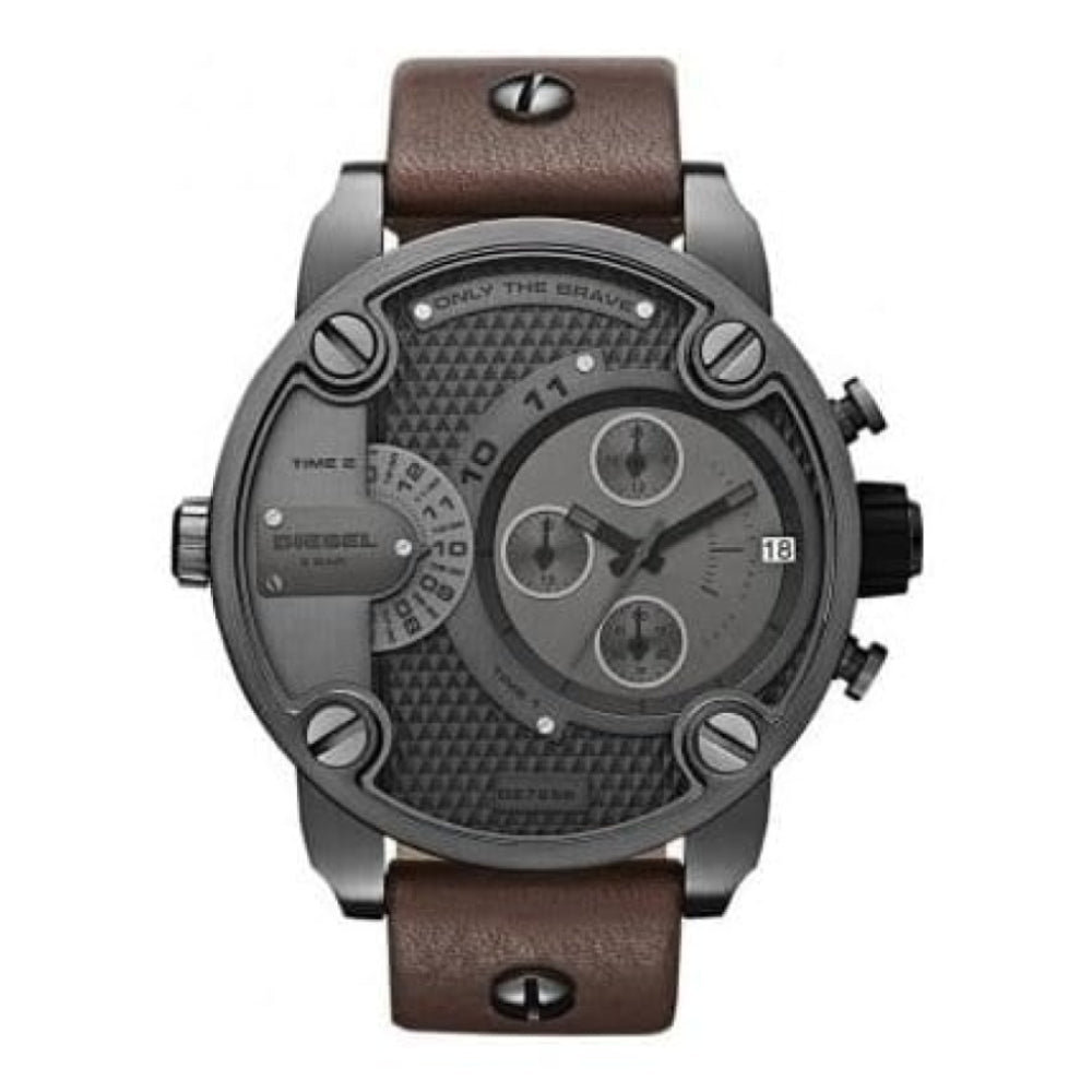 Gents Large Dual Timepiece Leather Strap Watch