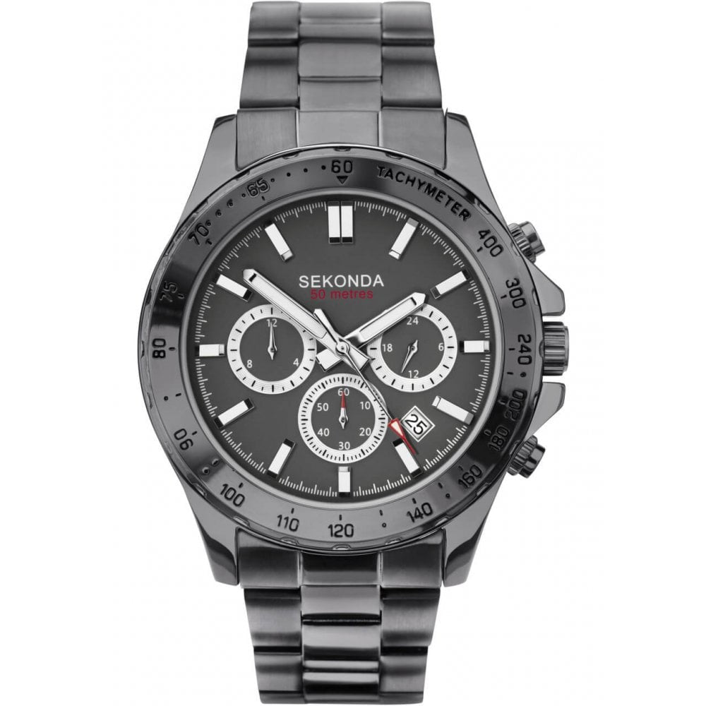 Black Chronograph Dial & Case With Black Metal Bracelet Gents Watch