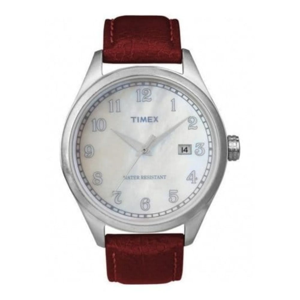 Ladies Mother Of Pearl Red Leather Strap Watch