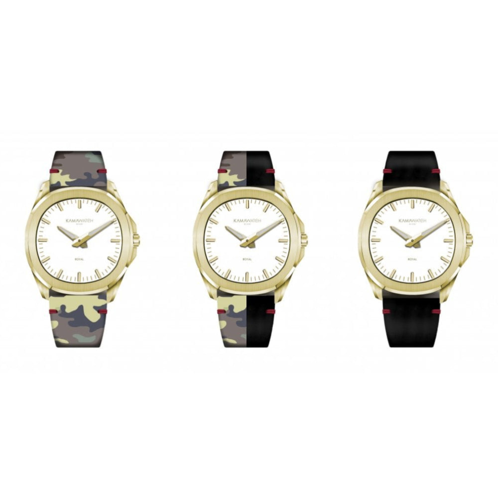 Royal White Dial & Red To Black & To Grey Camouflage Leather Strap Wristwatch