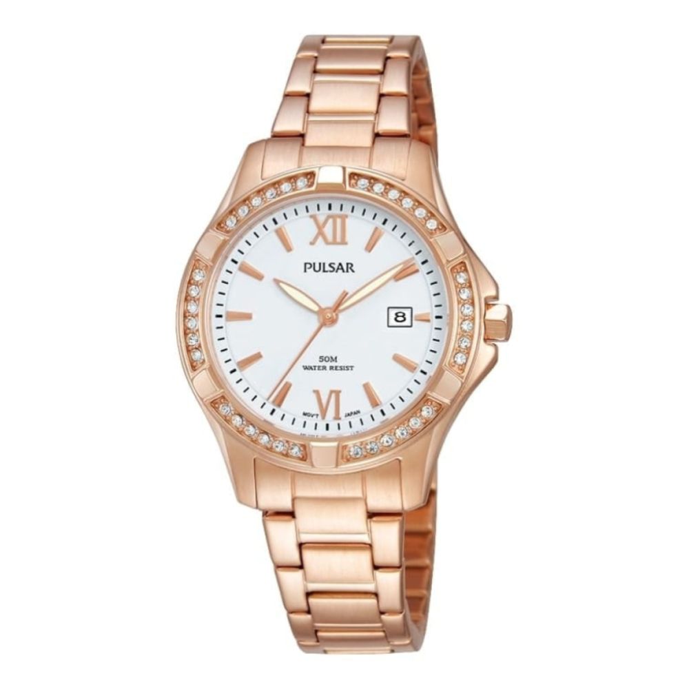 Womens Gold Tone Crystal Bracelet Watch