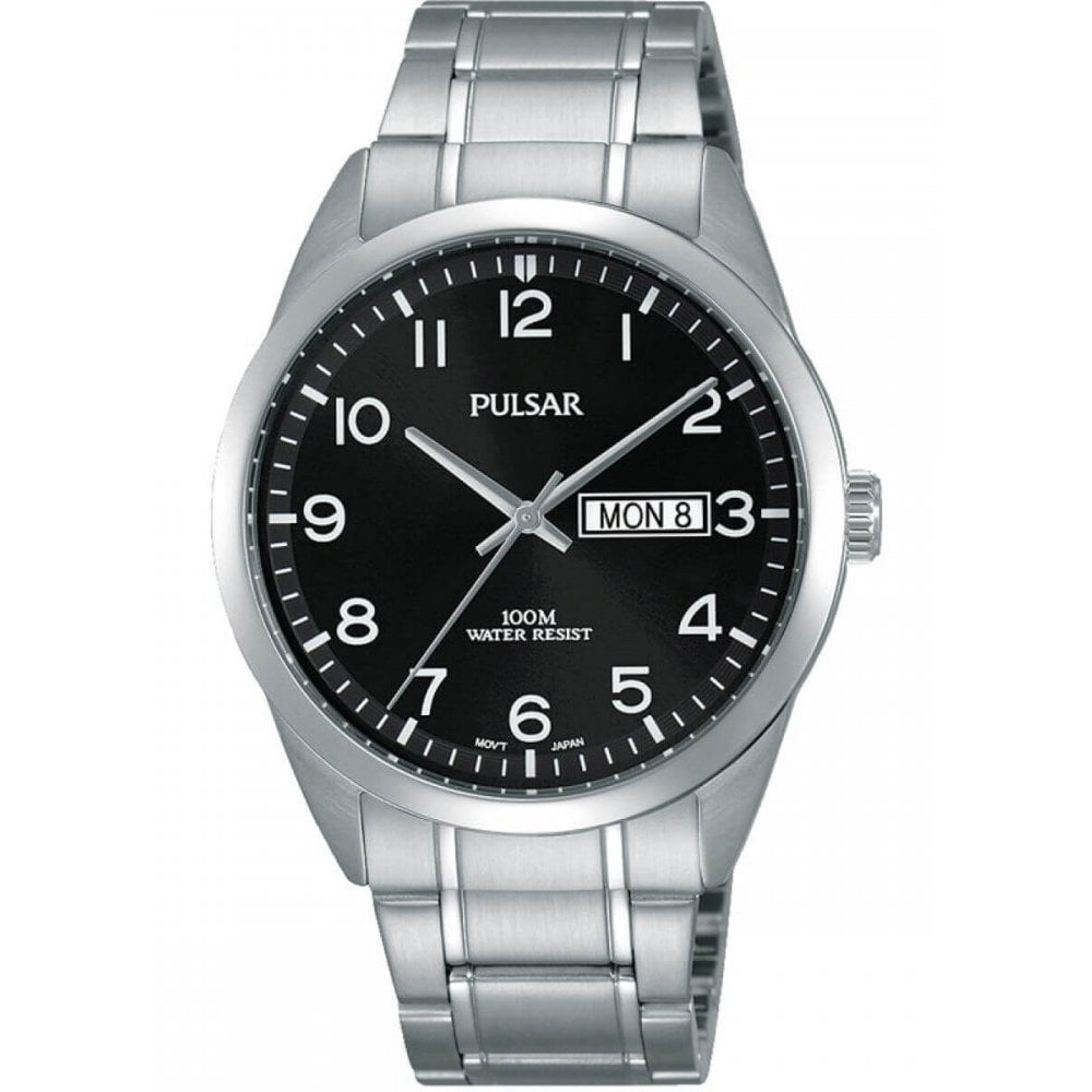Stainless Steel Case & Black Day/Date Window Dial With Steel Bracelet Strap Gents Watch
