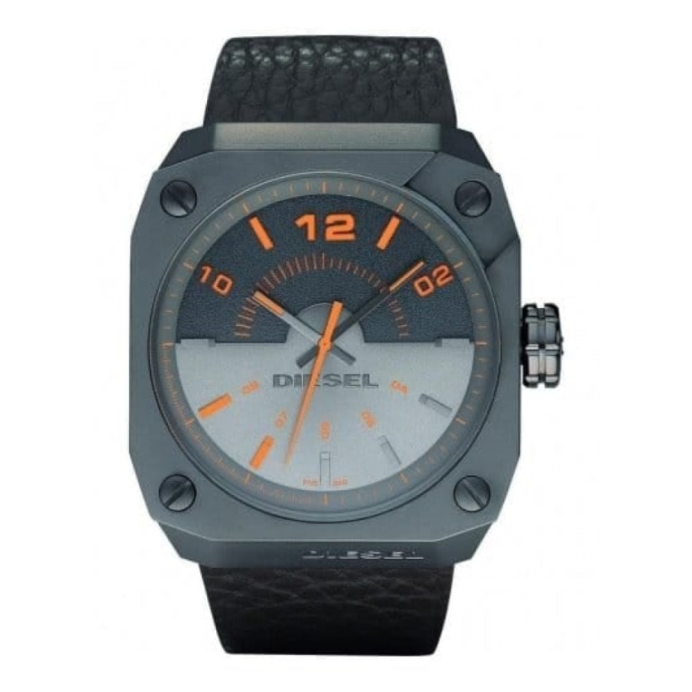Gents Leather Strap Watch Orange Numerals