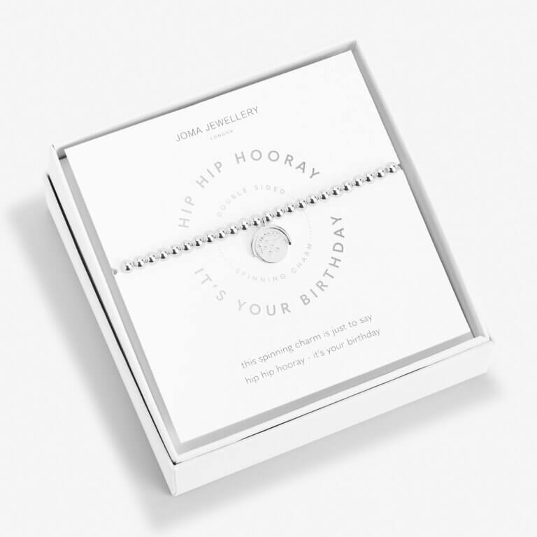 Spinning Boxed A Littles | Hip Hip Hooray It's Your Birthday | Silver | Bracelet | 17.5cm Stretch