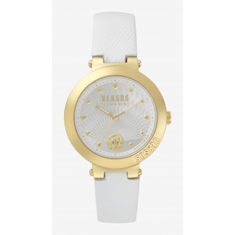Lantau Island IP Yellow Gold Dial With White Leather Strap Watch