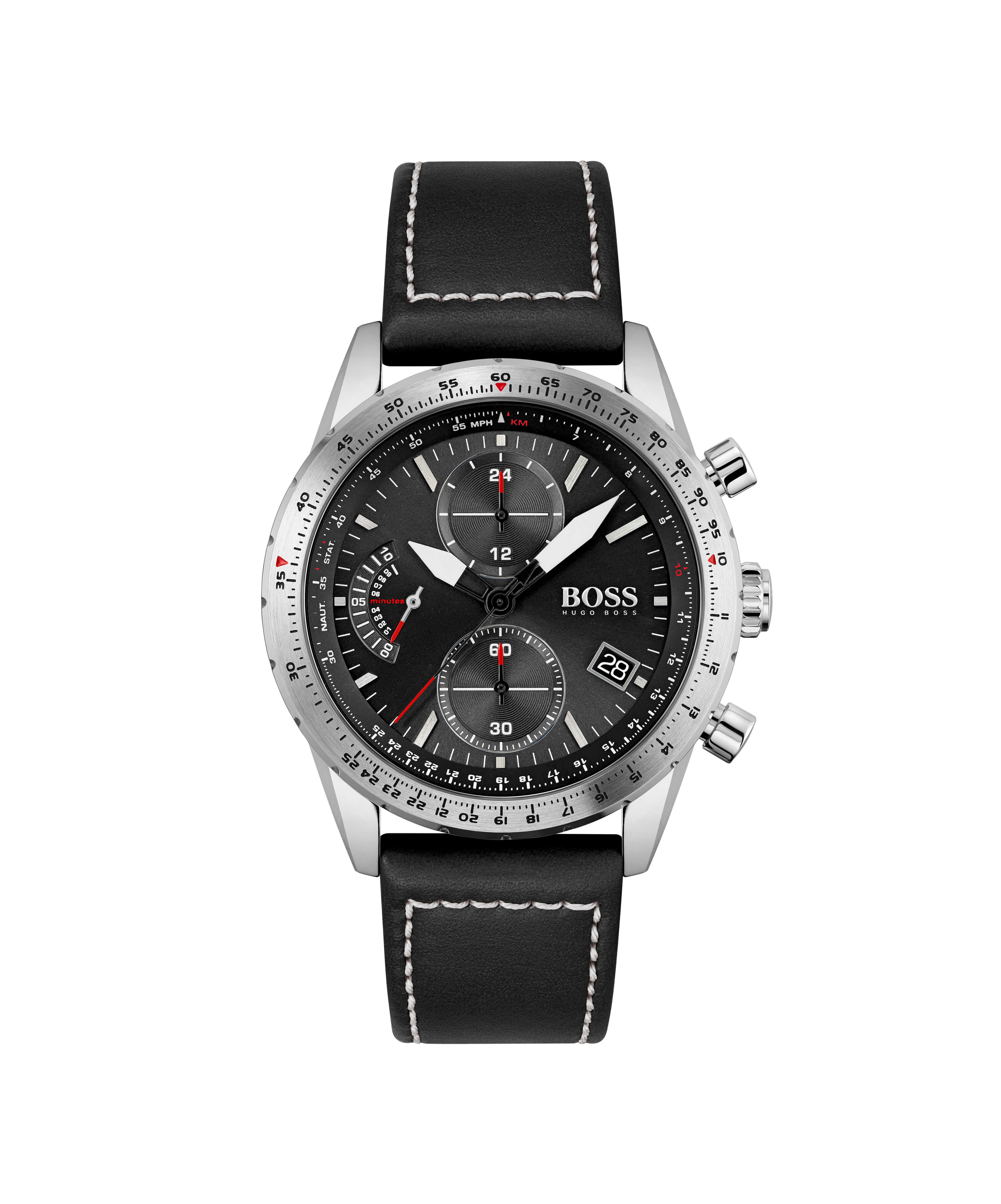 Pilot Edition Chrono Black Dial & Black Leather Strap Gents Watch