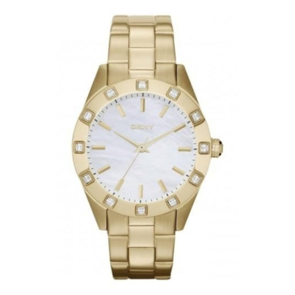Ladies Gold Plated Stainless Steel Watch With Stone Set Bezel