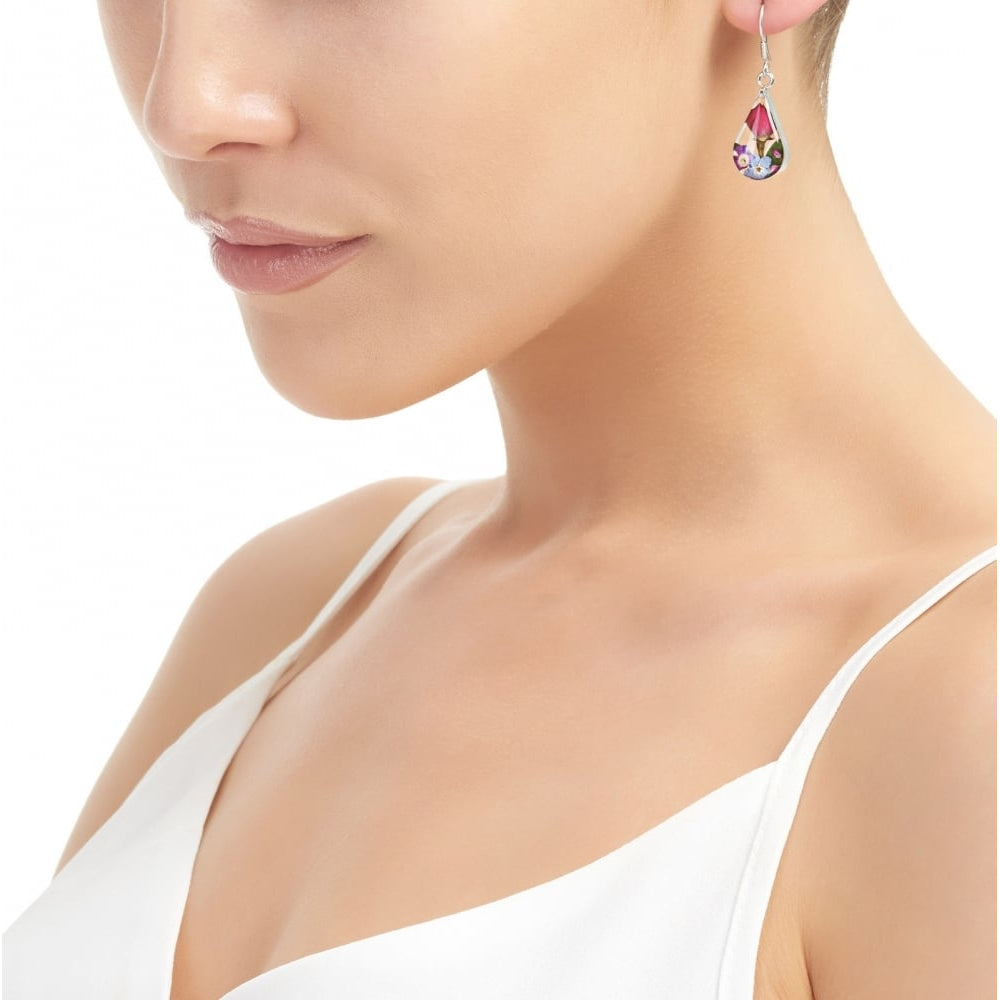 Silver Drop Earring - Mixed flower - Teardrop