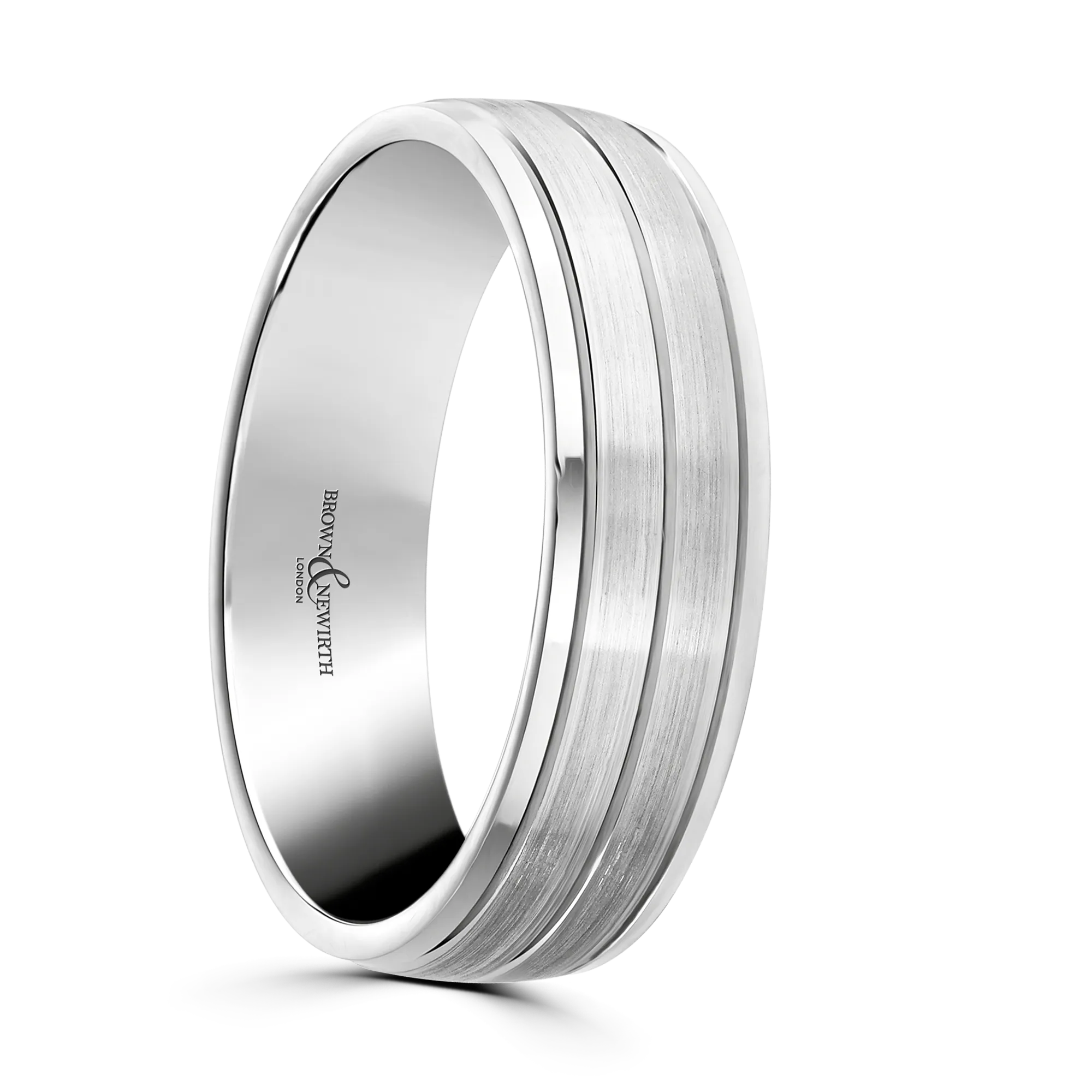 Modern Gents Platinum Wedding Band With Matte Centre