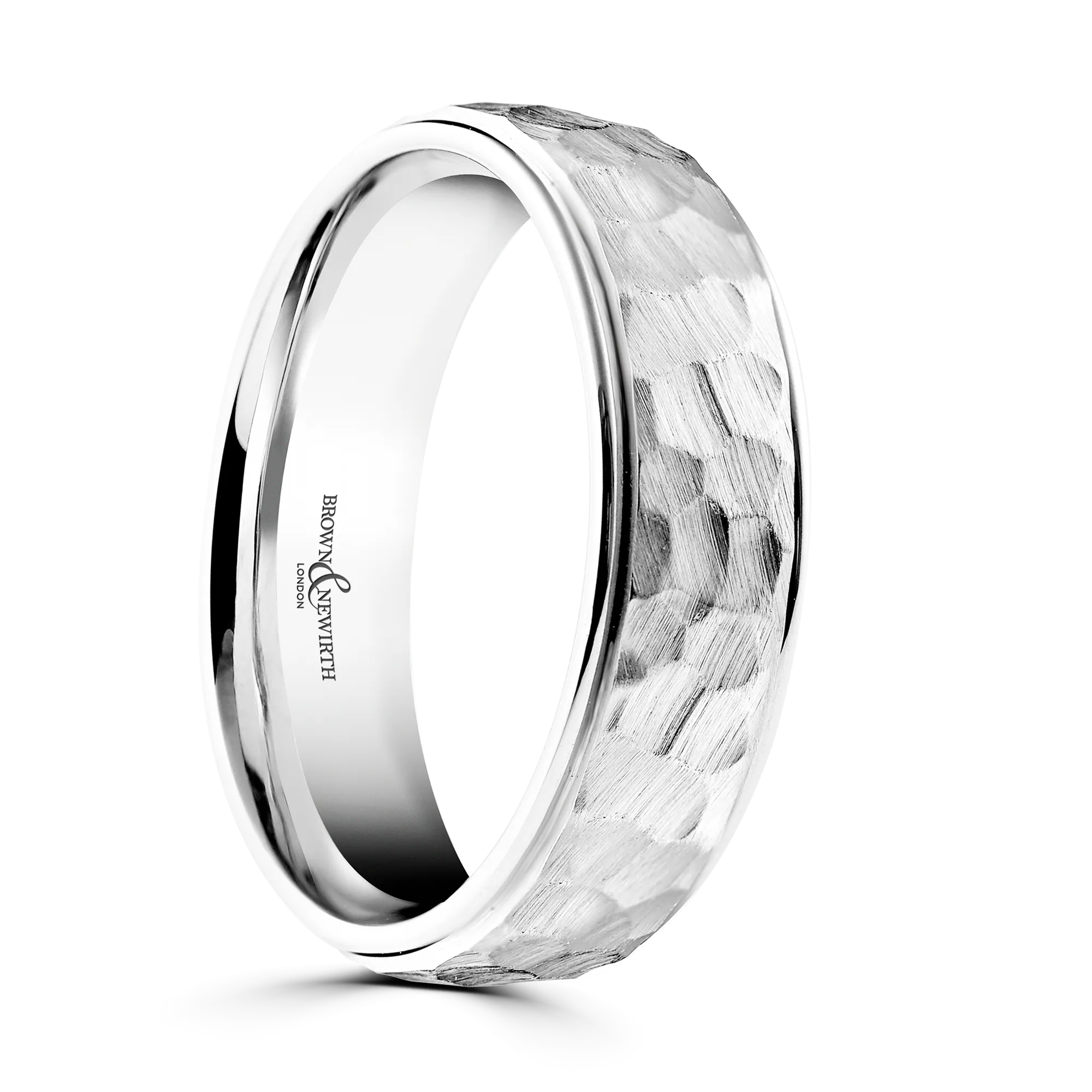 Modern Gents Platinum Wedding Band With Hammered Centre