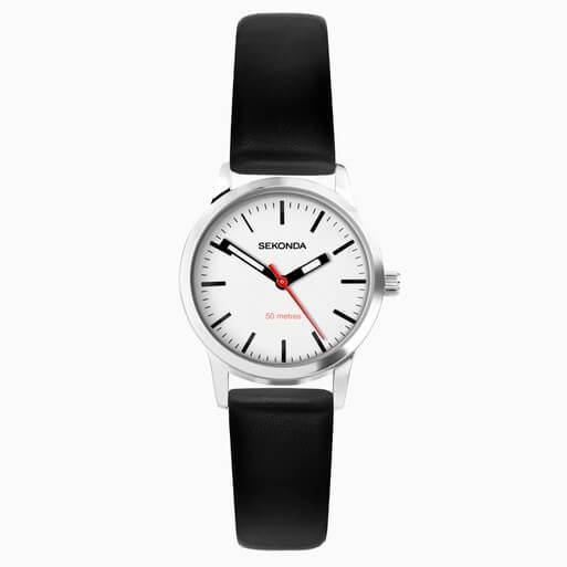 Nordic White Dial & Black Leather Strap Watch