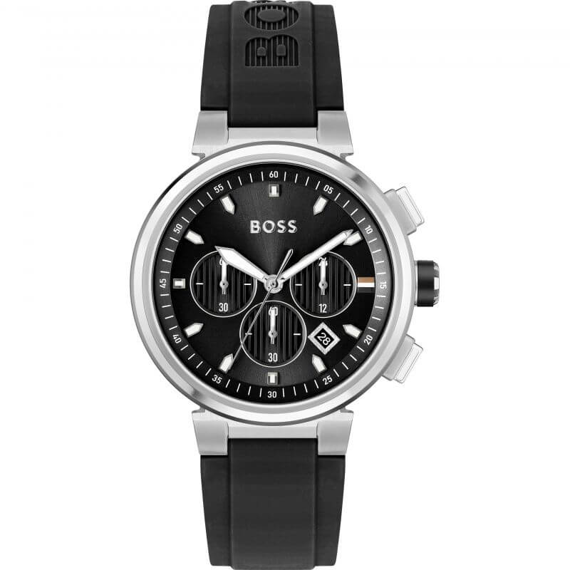 One Black Chronograph Dial Silicone Strap Watch