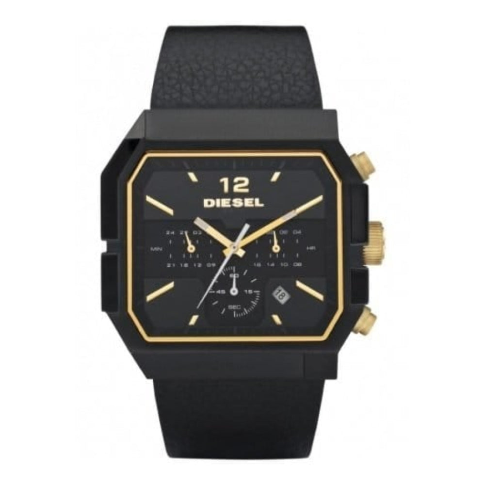 Gents Black Leather Wide Chronograph Watch