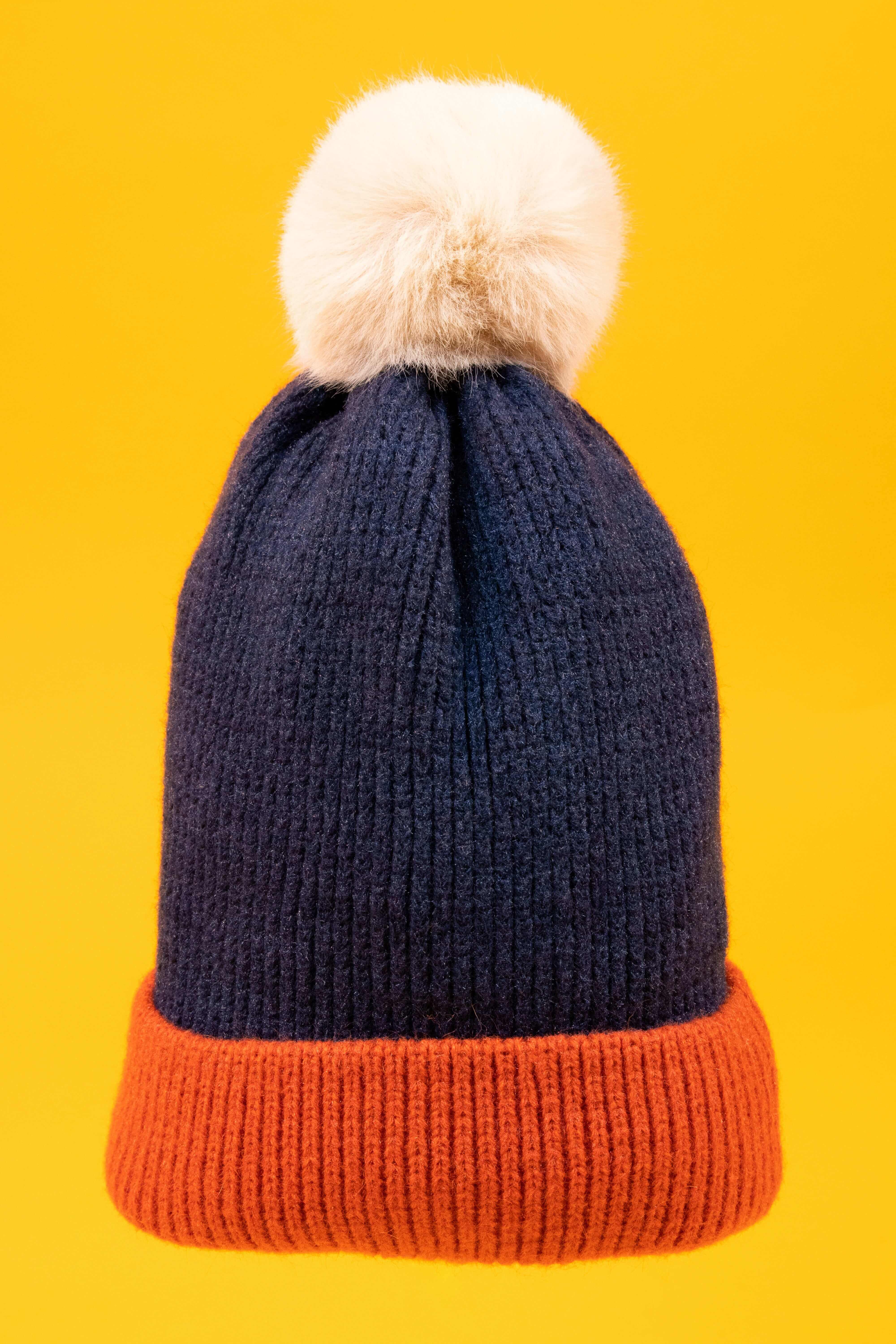 Bonnie Bobble Hat- Navy/Tangerine