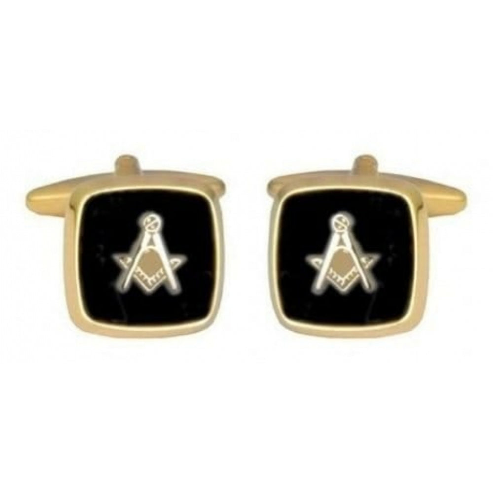 Gold Plated Masonic Cufflinks With Onyx
