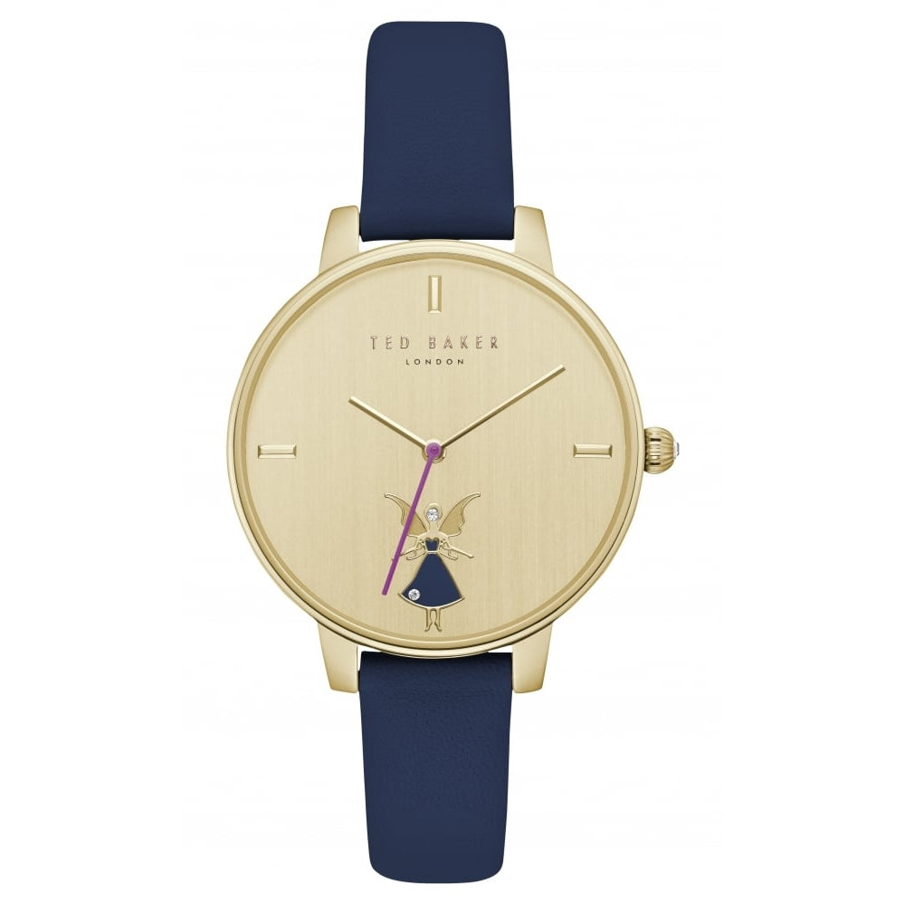 Ladies Gold Toned Dial With Blue Leather Strap Watch