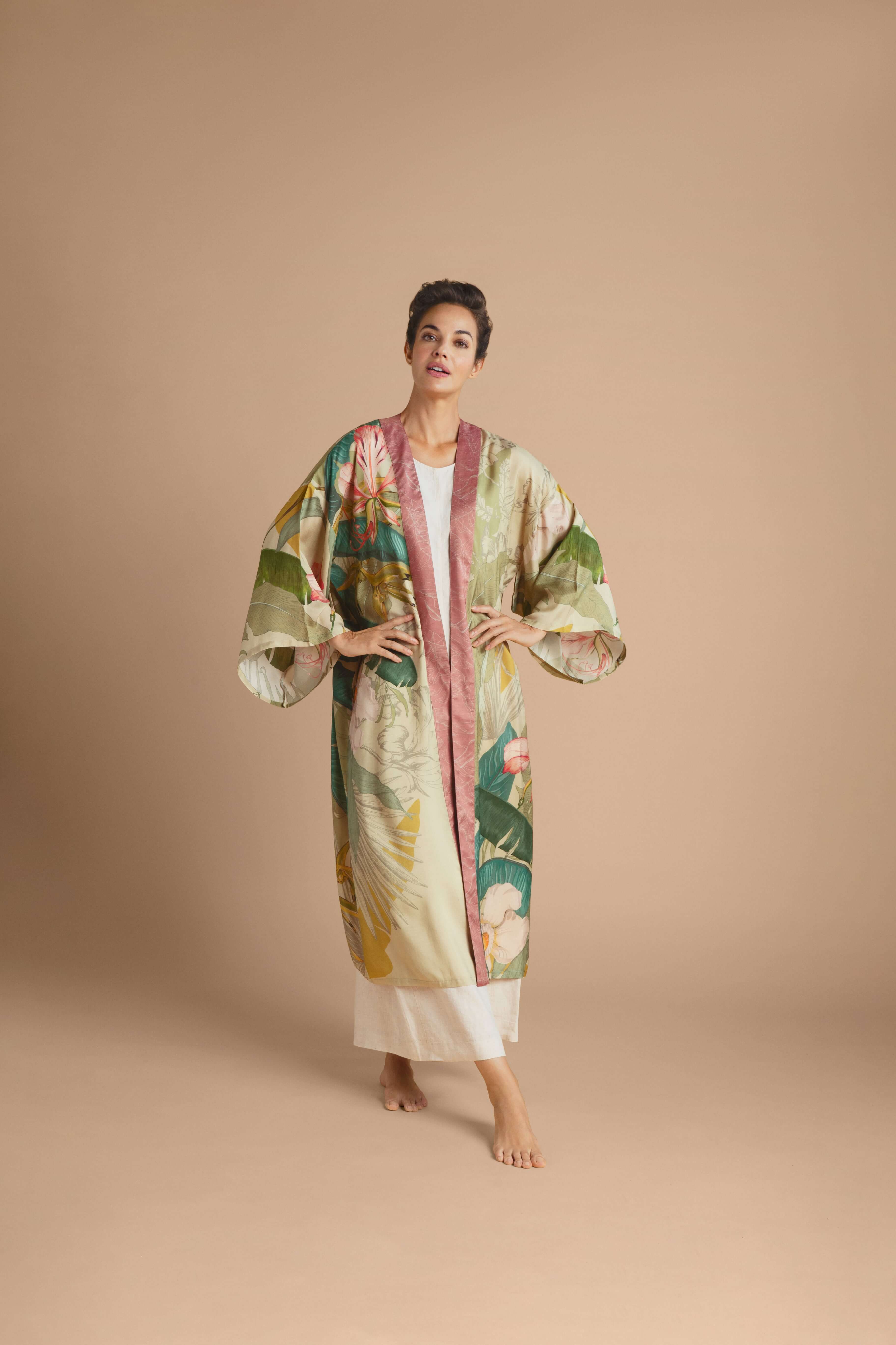 Delicate Tropics Kimono Gown - Sage