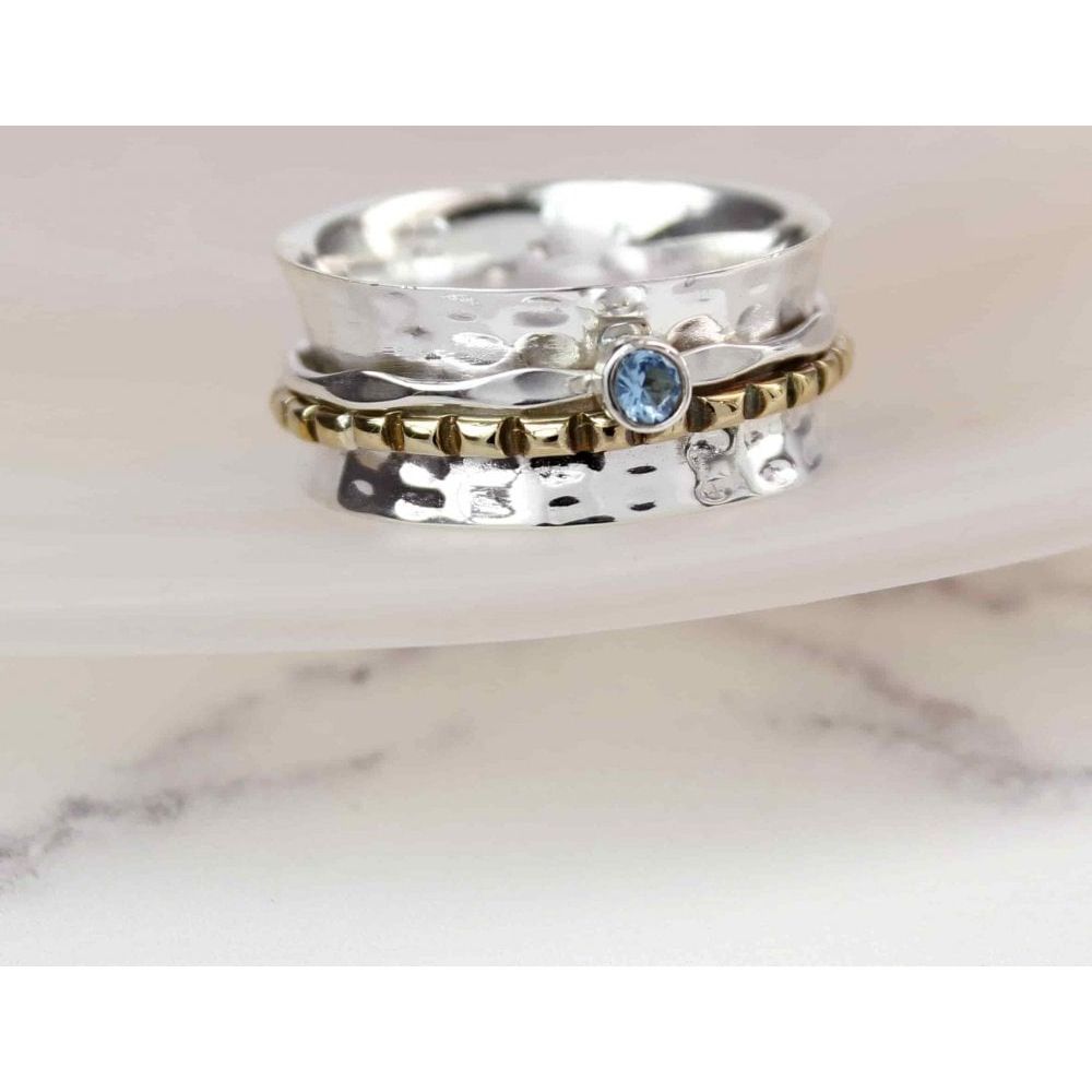 Blue Topaz Double Band Silver/Brass