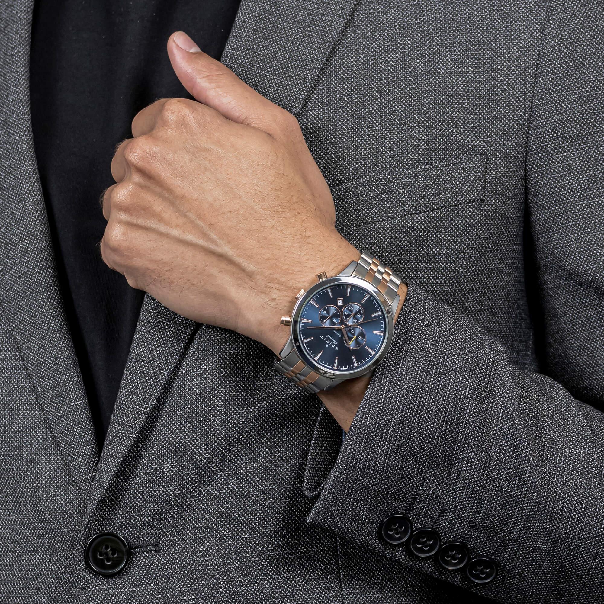 Gents Polished Silver & Rose Gold Chronograph Bracelet Watch