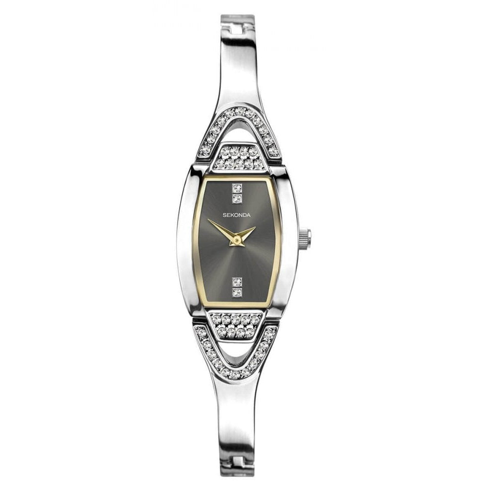 Stone Set Silver Case With Grey Dial & Silver Bracelet Ladies Watch