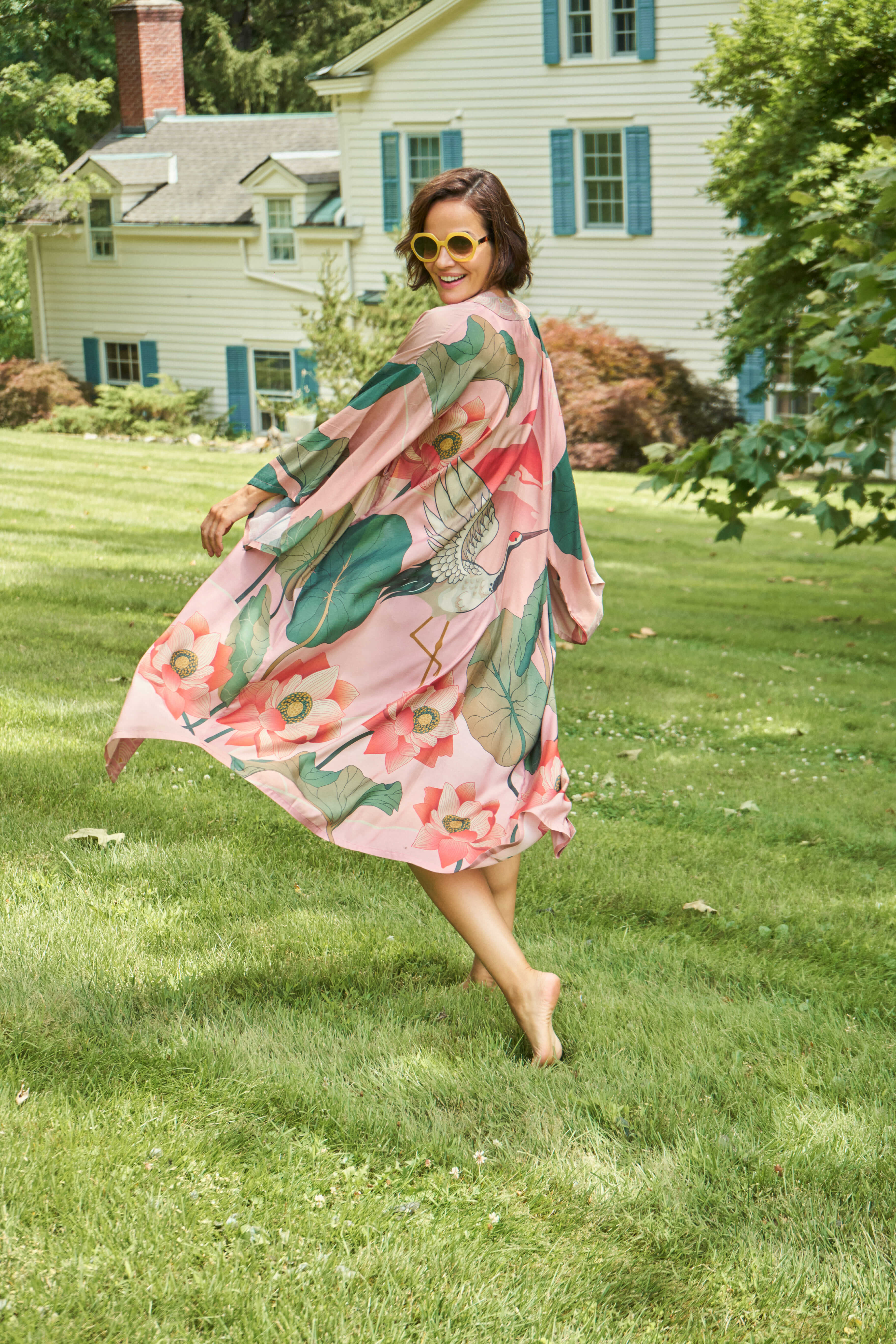 Crane at Sunrise Kimono Gown - Petal