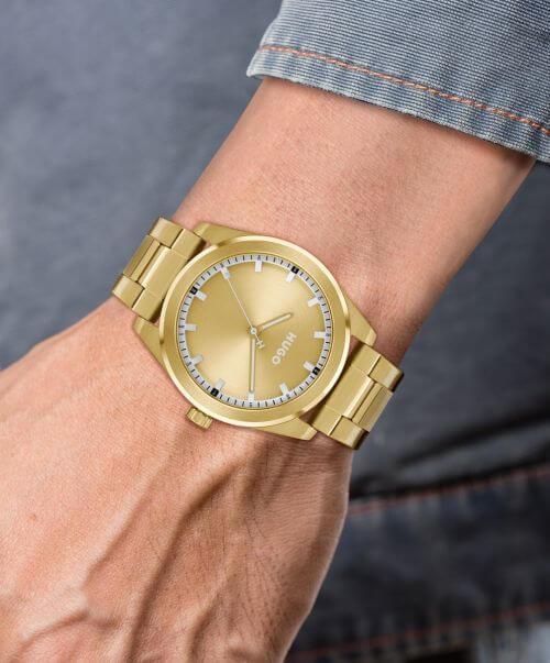 #BRIGHT Gold Dial With Gold Plated Bracelet Strap Mens Watch