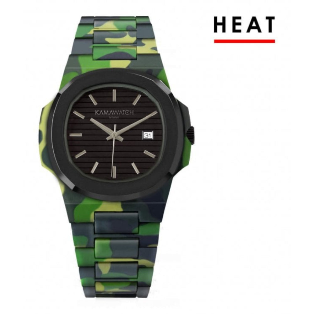 Vintage Dynamo Black & Green Camouflage Print Strap Wristwatch