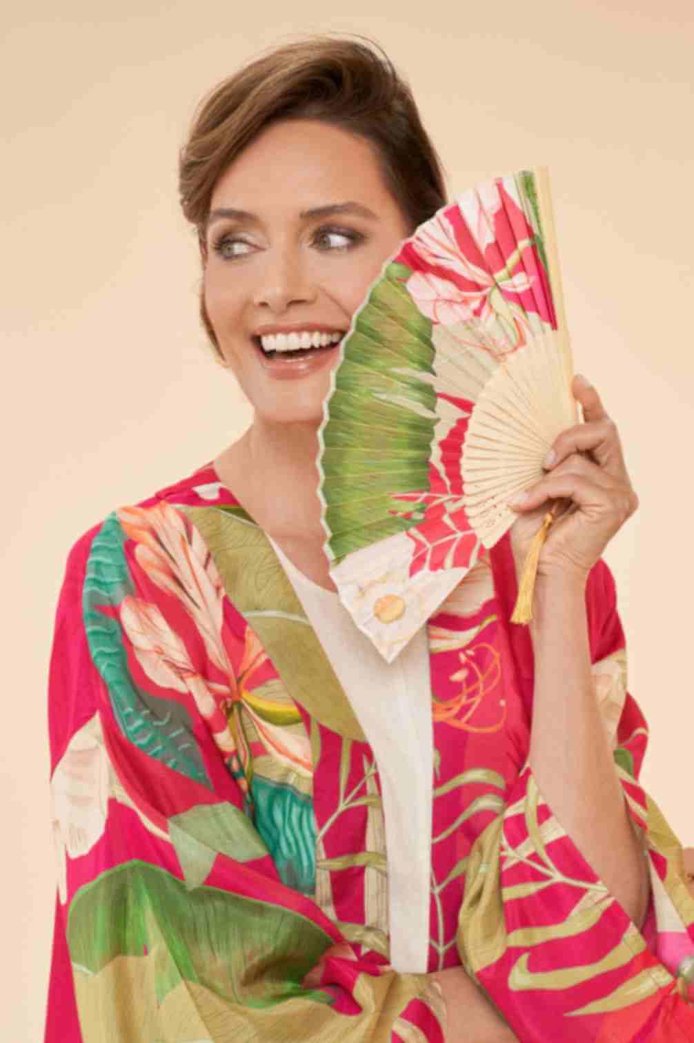 Delicate Tropical Kimono Gown - Dark Rose