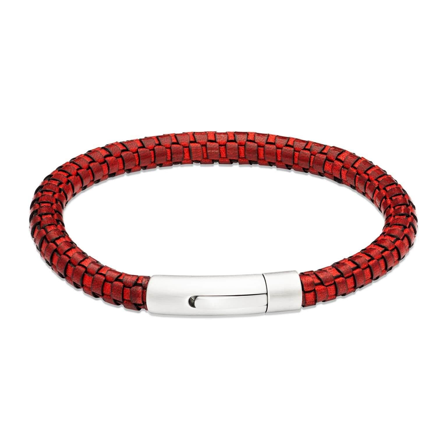 Anti Red Leather Bracelet With BL Edge & Matte/Polished Steel Clasp