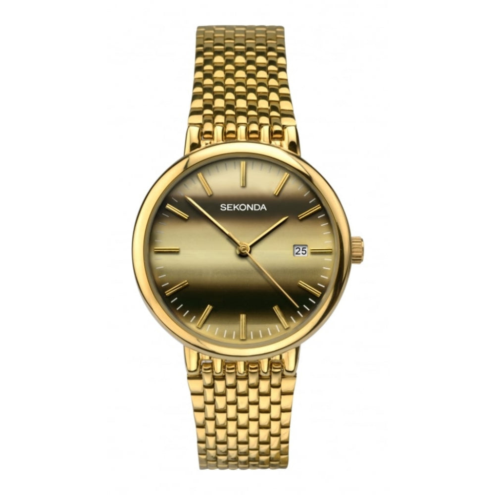 Gold Plated Bronze With Bracelet Strap Gents Watch