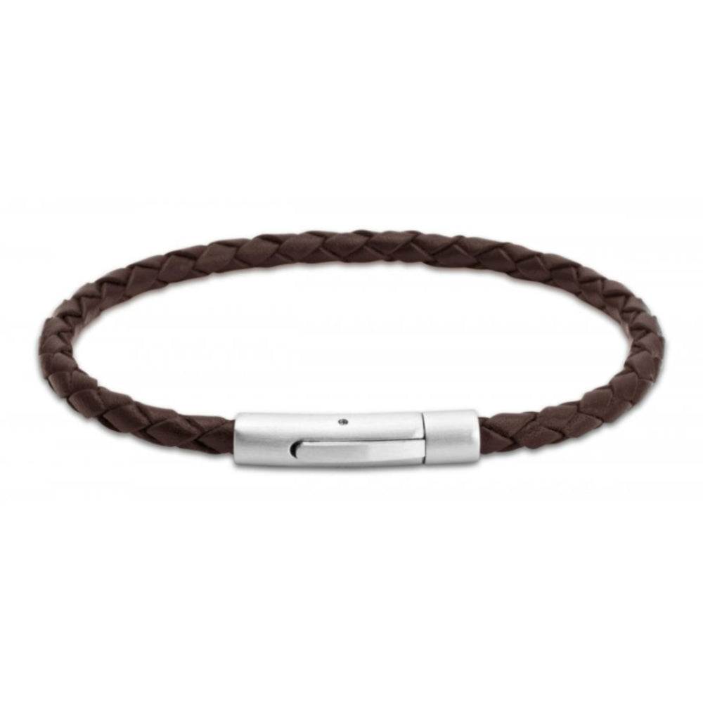 Dark Brown Thin Leather Bracelet With Stainless Steel Clasp