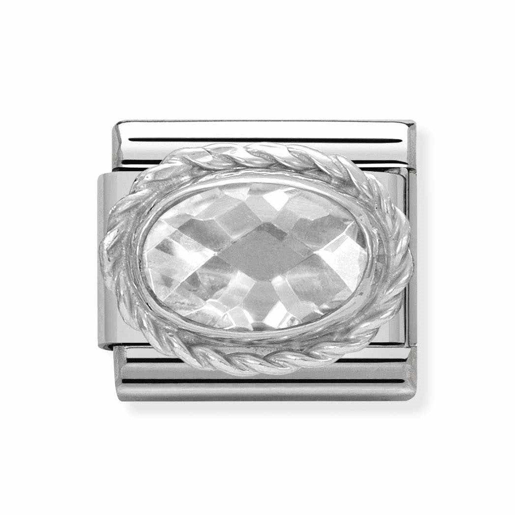 Classic Faceted White Oval CZ Silver Link