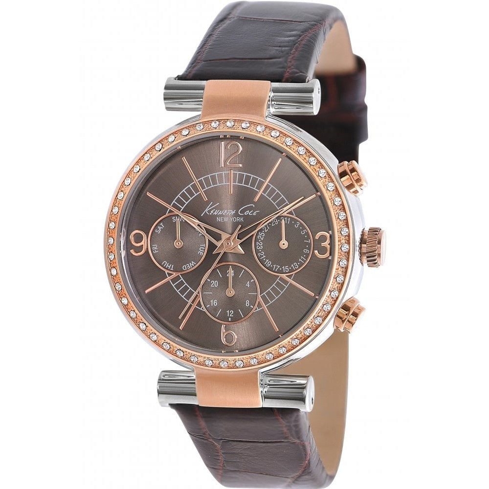 Womens rose gold and brown multi-dialed watch