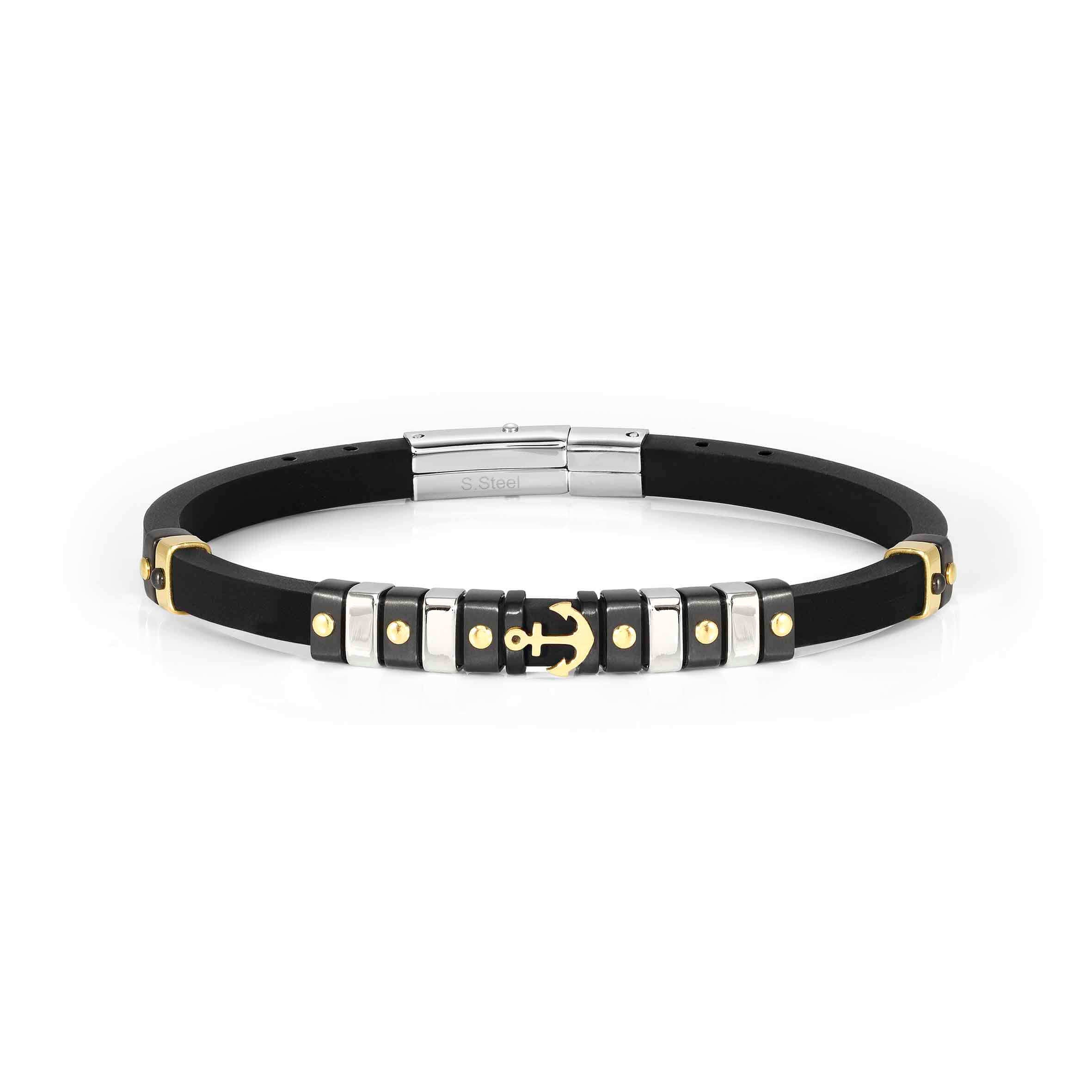 City Bracelet In Silicone With Silver & Gold Anchor