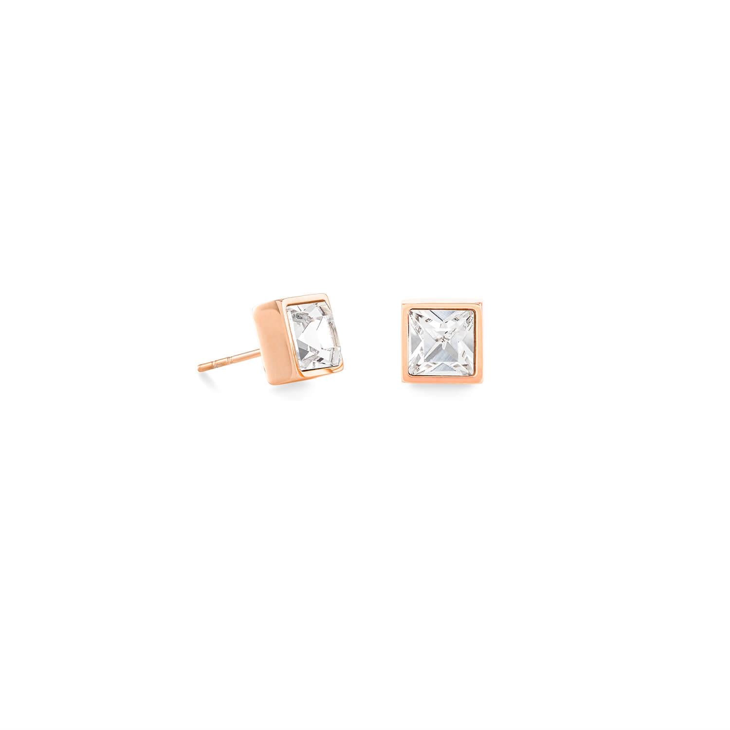 Brilliant Square Big Rose Gold Crystal Earrings