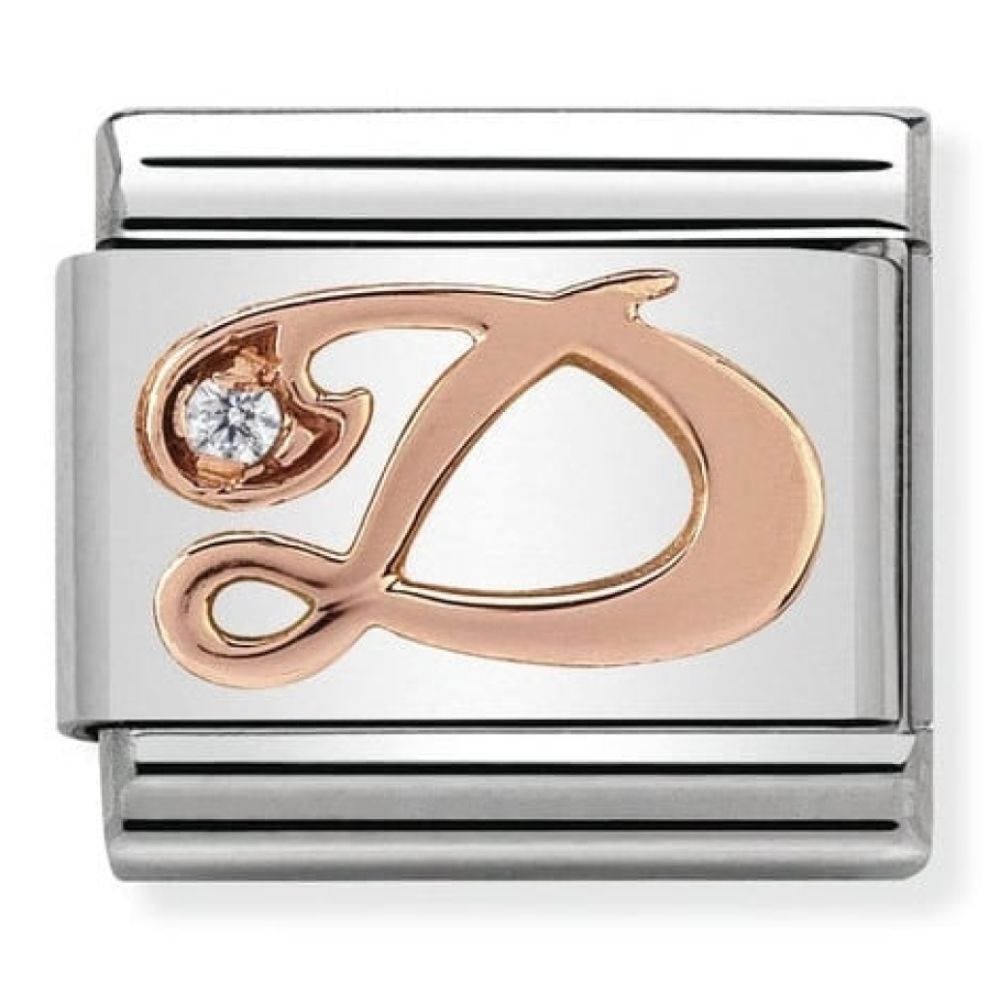Classic Rose Gold Cubic Zirconia Letter D