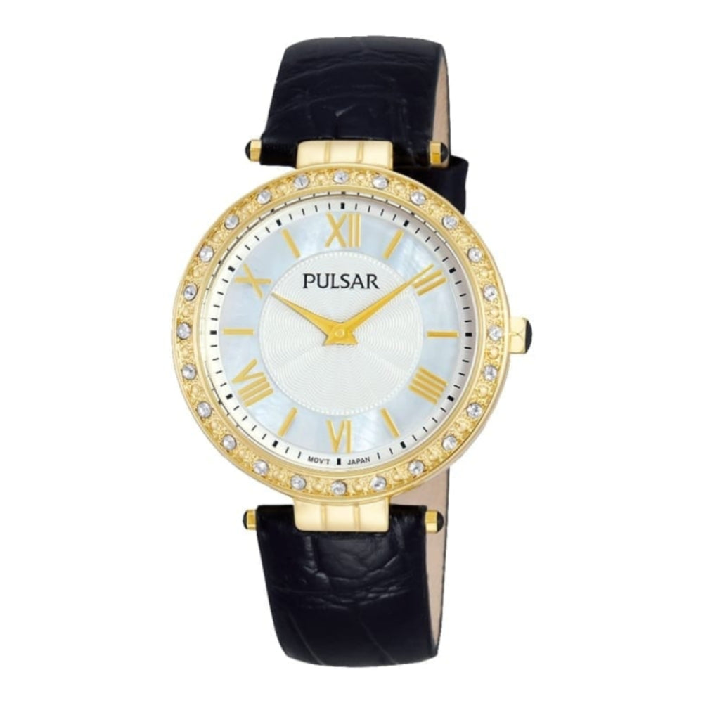 Womens Gold Plated Leather Watch