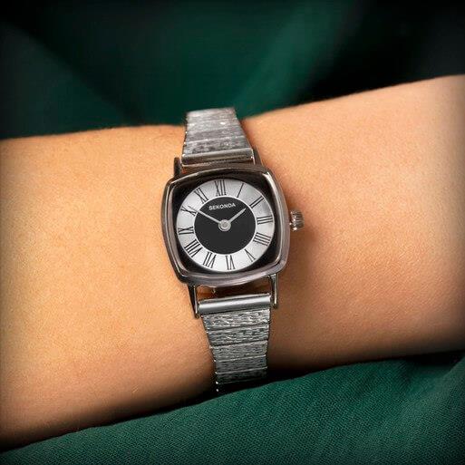 Heritage Black Dial With Silver Case & Alloy Bracelet Strap Ladies Watch