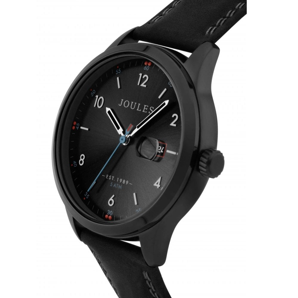 Black Waterproof Leather Strap Black Sunray Dial Gents Watch