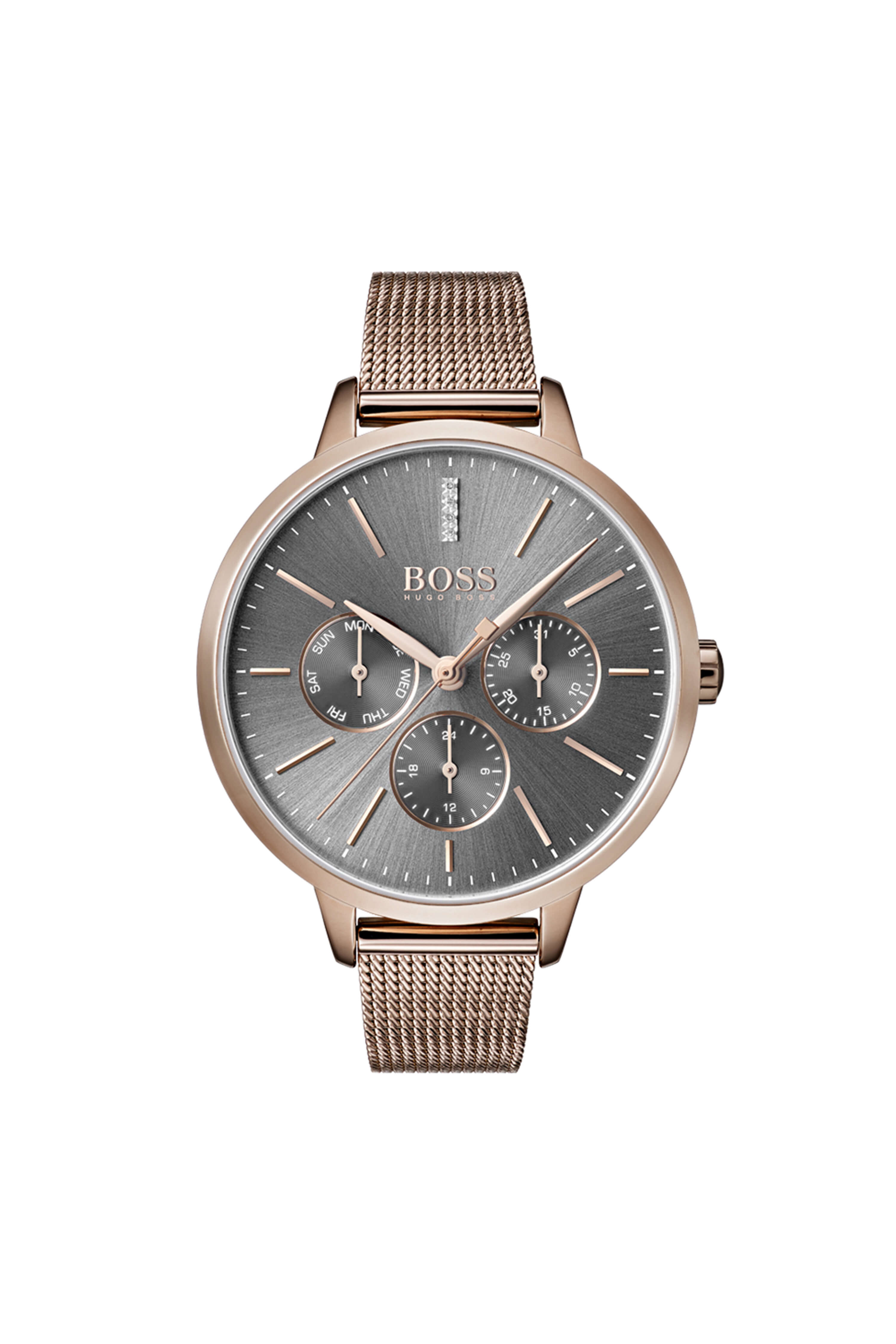 Symphony Gold Plated Grey Multifunctional Dial Ladies Watch
