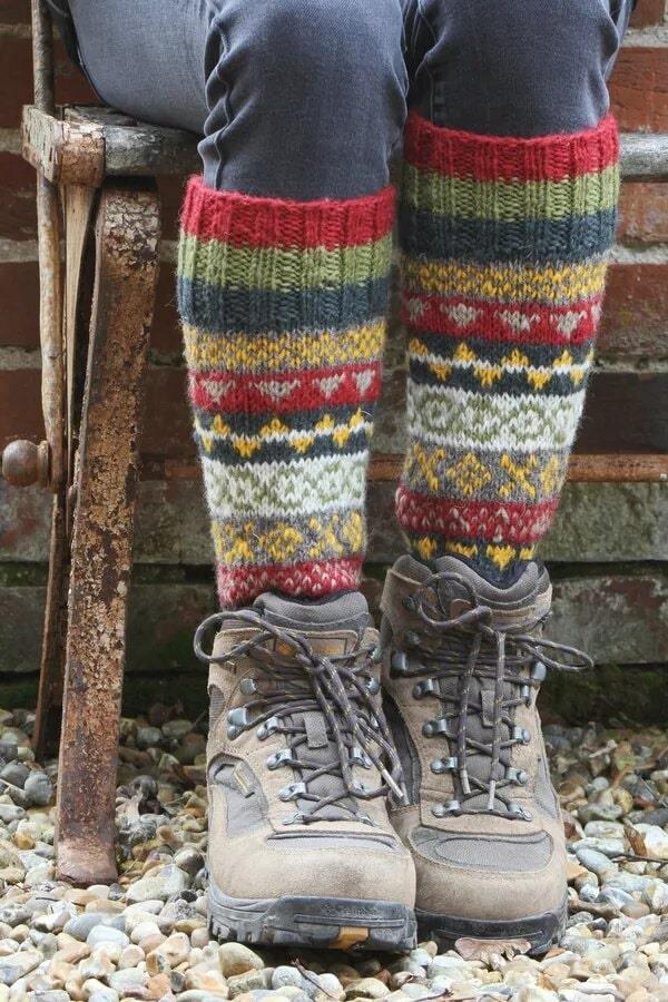 Classic Fairisle Long Socks In Rust