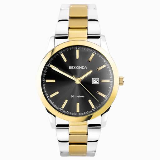 Taylor Black Dial With Two Tone Case & Stainless Steel Bracelet Men's Watch