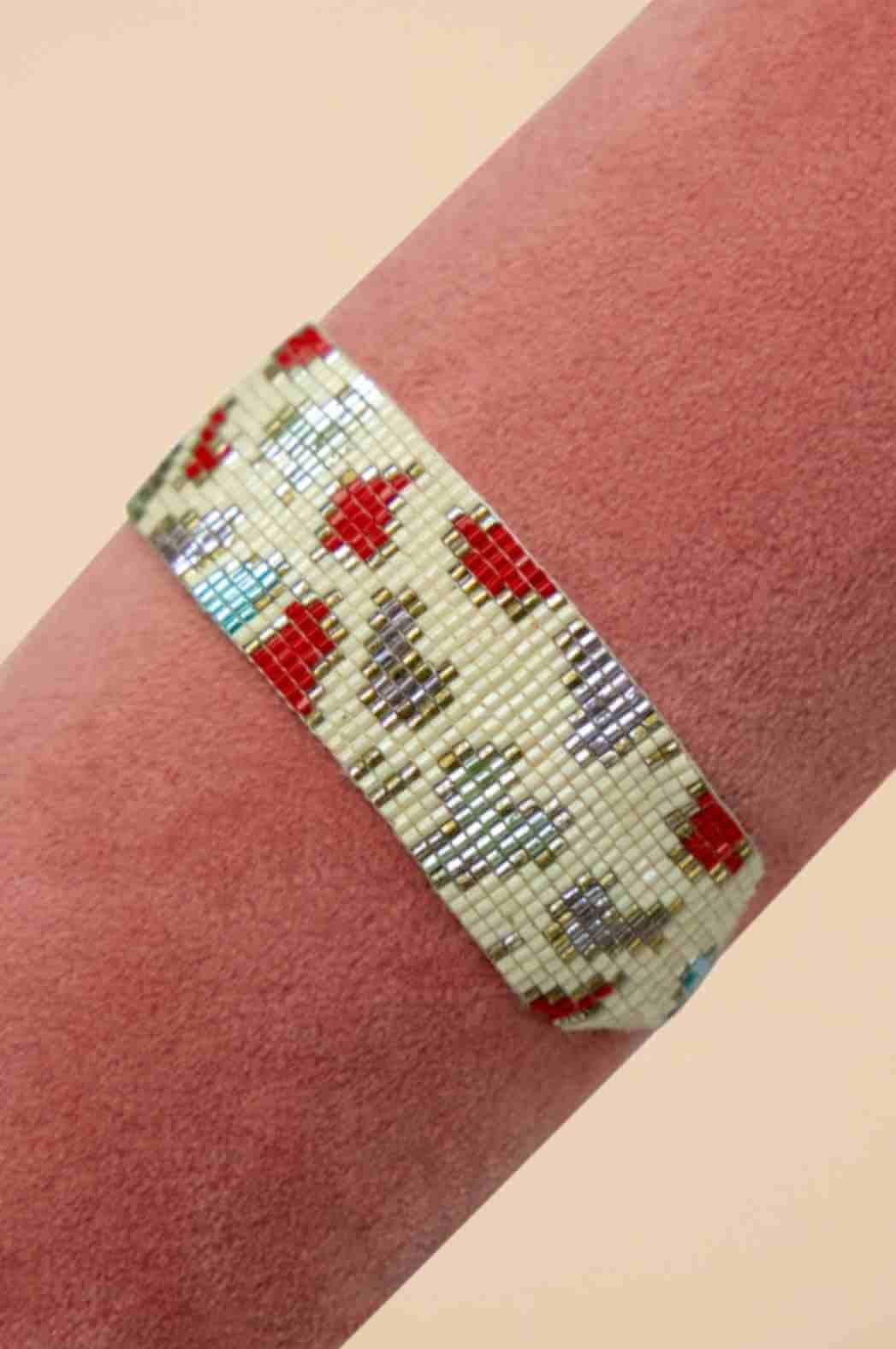 Beaded Bracelet Wide - Leopard - Cream