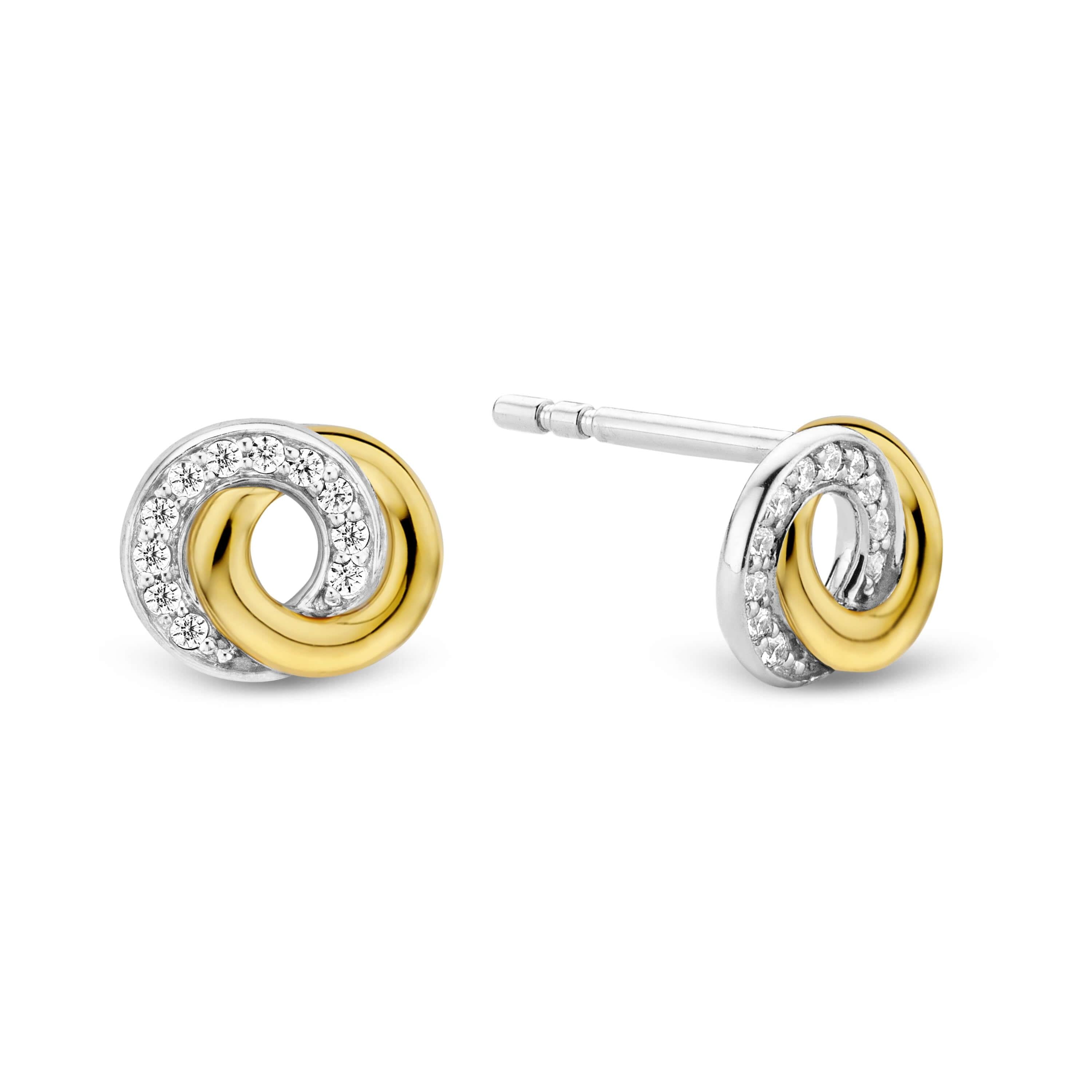 Circles & Cross-Over Two Tone Stud Earrings
