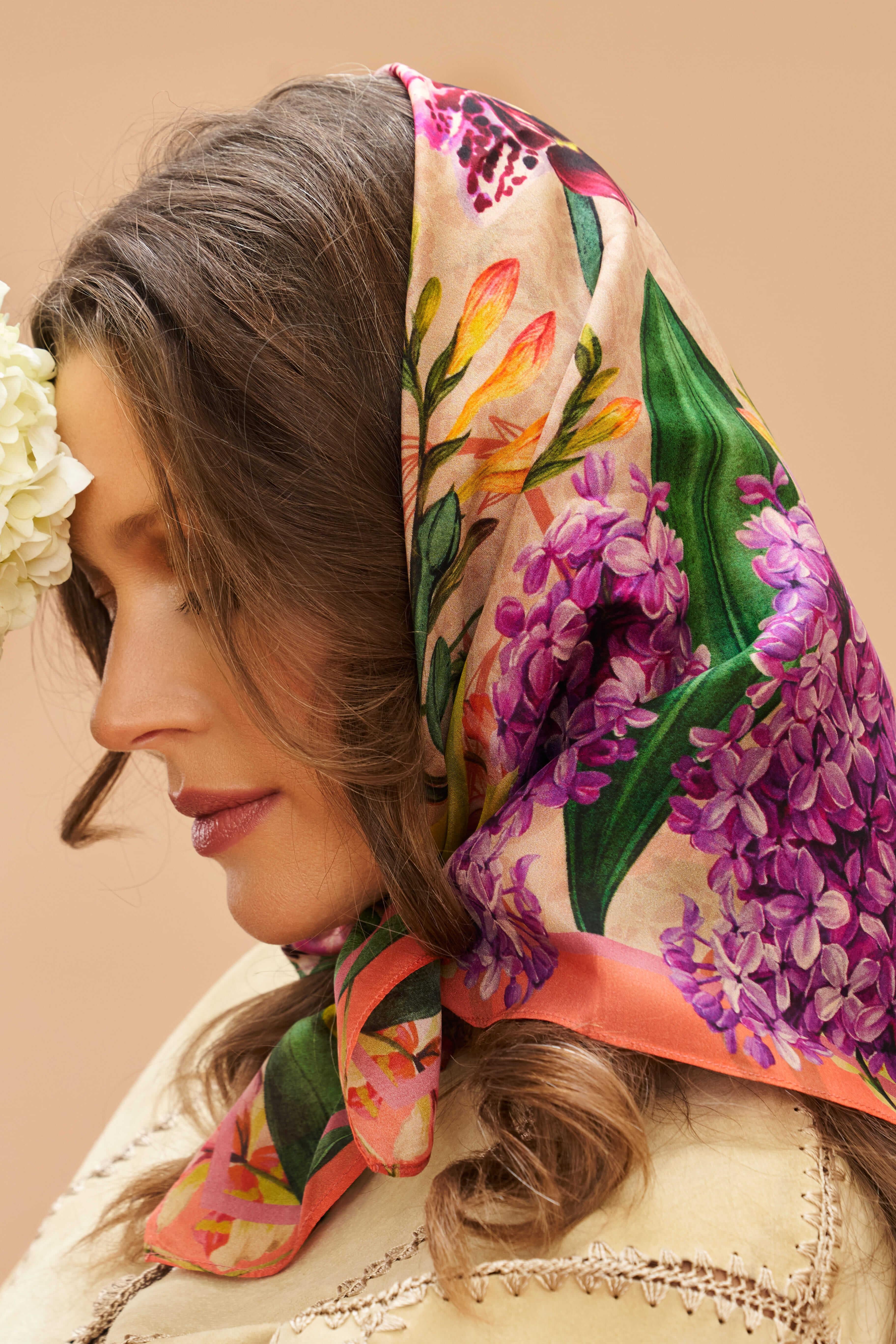100% Silk Exotic Evening Scarf - Cream