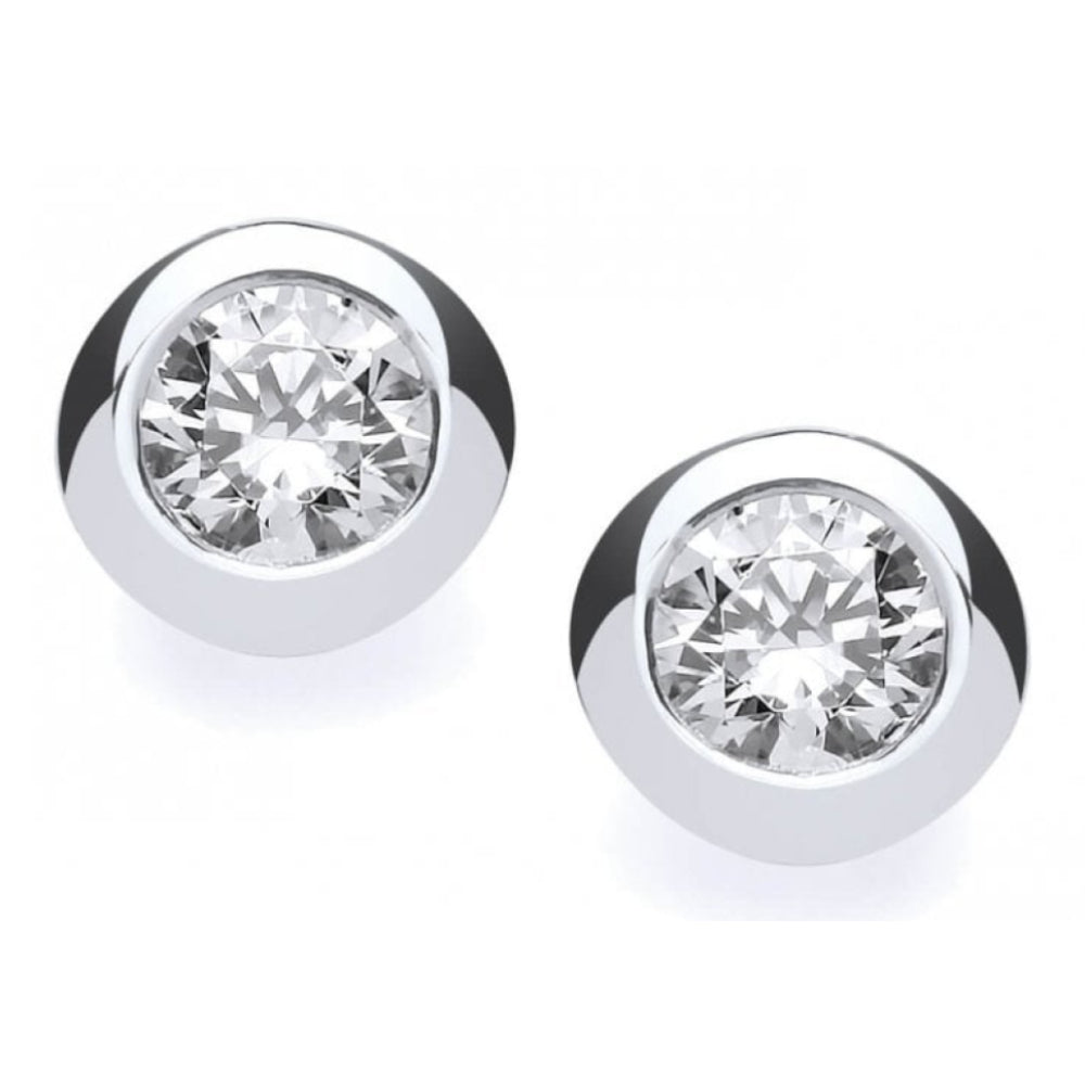 Silver Rub Over Solitaire CZ Earrings (5mm) 1/2ct