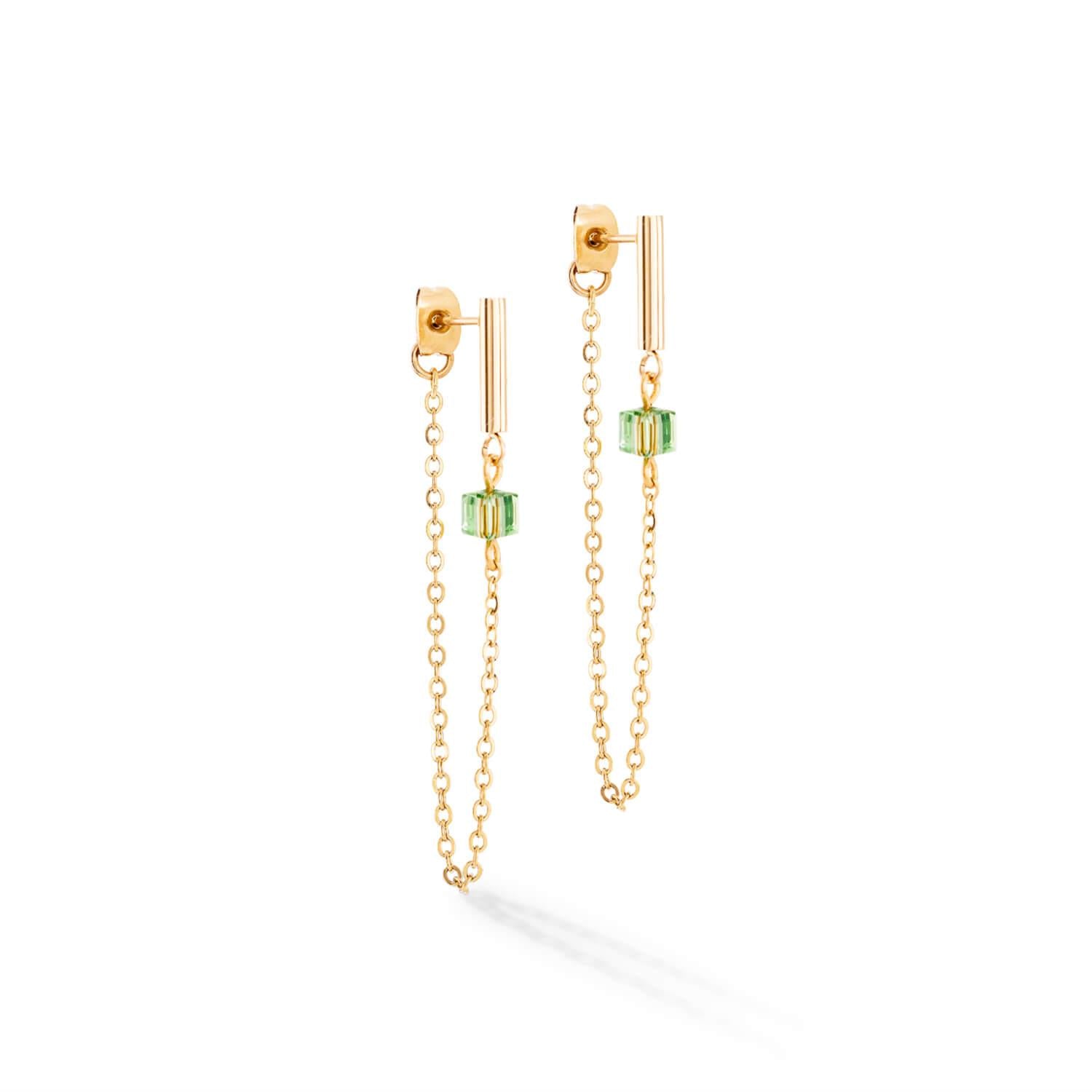 Mini Cubes & Chain Earrings In Rose Gold-Green